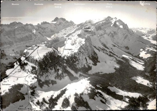 Alpstein, Ebenalp, Flugaufnahme Vorderseite