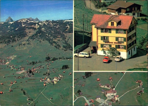 Oberiberg, Gasthaus Hirschen, Flugaufnahme Vorderseite