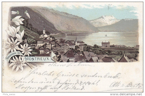 Montreux, Souvenir de - farbige Litho