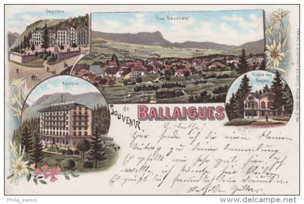 Ballaigues, Souvenir de - Litho - Sapiniere, Aubepine, Vue generale