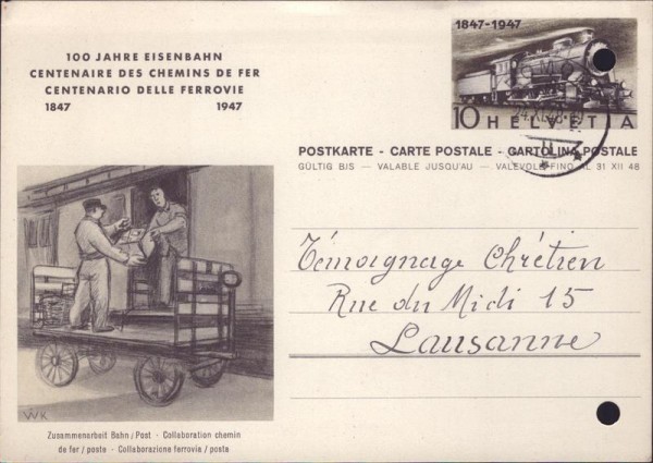 Postkarte 100 Jahre Eisenbahn Vorderseite