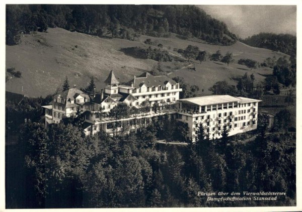 Hotel Fürigen über dem Vierwaldstättersee. Dampfschiffstation Stansstad. 1938 Vorderseite