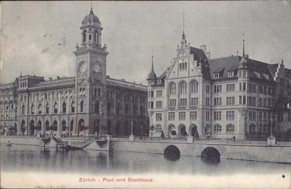 Zürich, Post und Stadthaus, Reise-Avis  Vorderseite