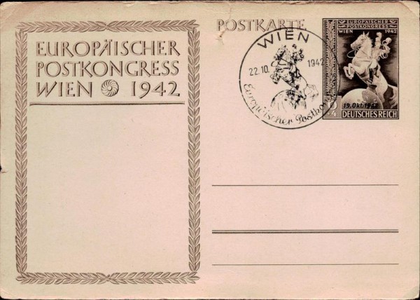 Postkarte Europ. Postkongress, Wien 1942 Vorderseite