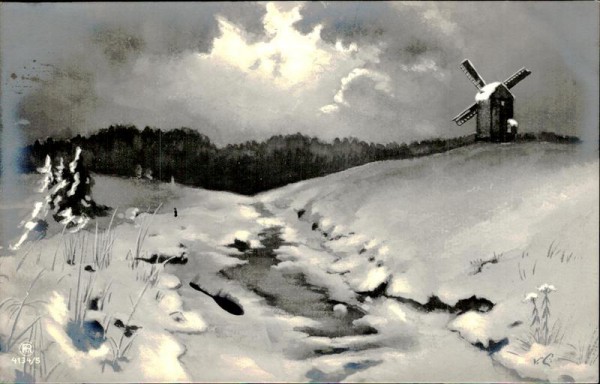 Windmühle im Schnee Vorderseite