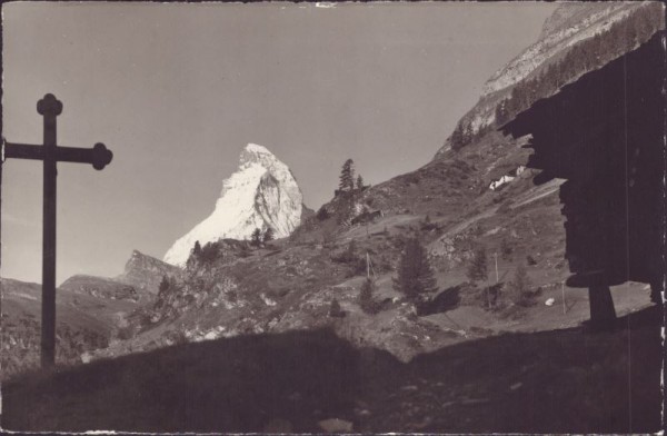 Bei Zermatt, das Kreuz von Herbrigg mit Matterhorn