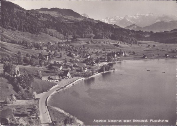 Aegerisee, Flugaufnahme, Restaurant Buechwäldli Vorderseite