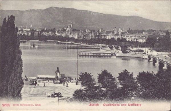Zürich. Quaibrücke und Uetliberg. 1906