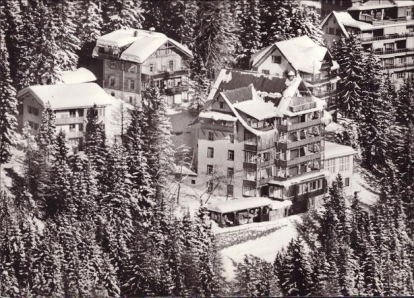 Arosa, Haus und Hotel Herwig, Flugaufnahme Vorderseite