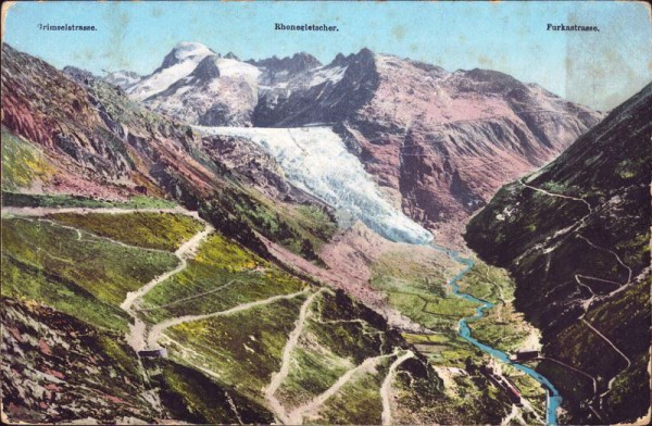 Rhonegletscher. Gesamt-Uebersicht der Grimsel- und Furka-Route.