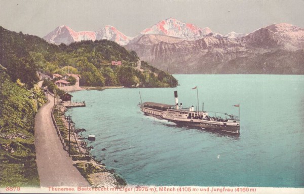 Thunersee, Beatenbucht mit Eiger, Mönch und Jungfrau