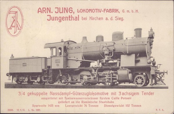 Nassdampf-Güterzuglokomotive, Arn. Jung, Jungenthal Vorderseite