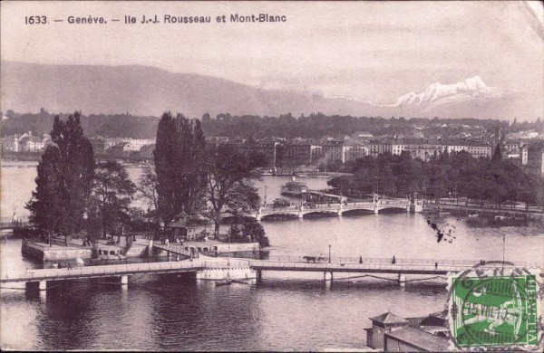 Genève - Ile J.-J. Rousseau et Mont-Blanc