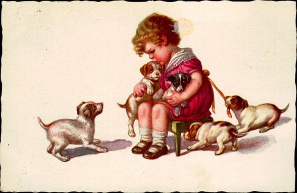 Kind mit jungen Hunden Vorderseite